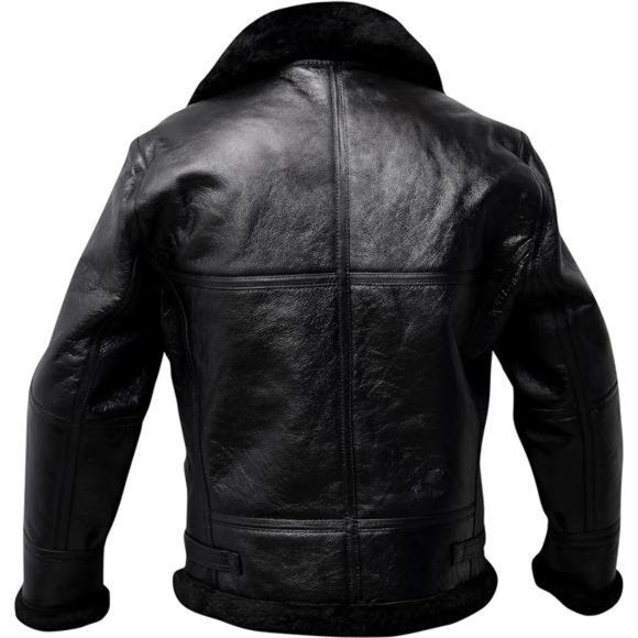 Men B3 Bomber Aviator Shearling Sheepskin Leather Winter Jacket, Black - Picture 2 of 6